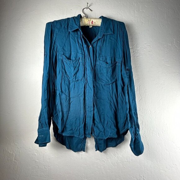 Cloth & Stone Womens Slit-Back Button Down Shirt Size Small Blue Rayon Pockets - Picture 1 of 9